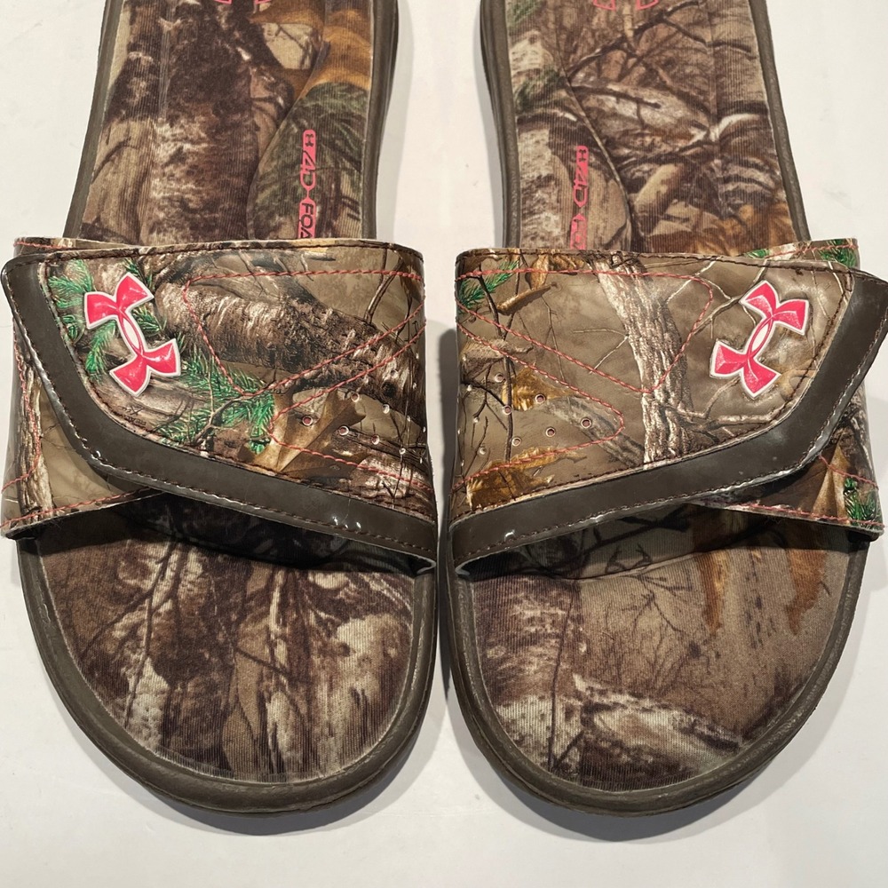 Under Armour Ignite Camo Slides Womens 9 Realtree Pink 4D Foam Flip Flops